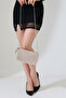 Beige Women's Bag with Chain Strap, Stone Detail, Mini Shoulder and Hand Bag - 7
