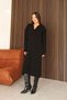 Women's Black Polo Collar Midi Length Knitwear Dress
