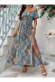 Women's Ethnic Patterned Madonna Collar Sleeveless Midi Dress - 3