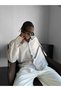 Men's Oversized Striped Comfortable Fit Linen Look Long Sleeve Shirt - 2