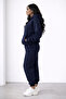 Women's Navy Blue Oversized Hooded Tracksuit Set with Kangaroo Pocket, Cotton-Lined, Comfortable Fit - 2