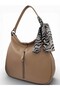 Sand Beige Soft Textured Women's Shoulder Bag with Scarf Detail - 3
