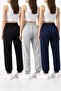 Women's Oversized Sweatpants 3-Piece Set Black Gray Navy Blue Cotton-Lined Relaxed Fit - 3