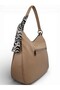 Sand Beige Soft Textured Women's Shoulder Bag with Scarf Detail - 7