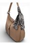 Sand Beige Soft Textured Women's Shoulder Bag with Scarf Detail - 5