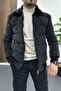 Men's Slim Fit Carbon Leather Coat Smoked Edw440 - 2