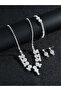 Silver Rhinestone Embellished Necklace with Bracelet and Earrings Set - 6