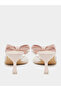 Women Beige Kitten Heel Sandals with Bow Detail - 4