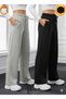 Winter Fleece-Lined Women's 2-Piece (Black + Grey) Sweatpants with Cotton Inside, Loose Fit, Baggy, Plus Size, with Pockets - 2
