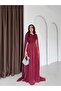 Burgundy Drapey Chiffon Cape Sleeve Long Evening Dress - 2