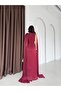 Burgundy Drapey Chiffon Cape Sleeve Long Evening Dress - 6
