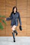 Women's Anthracite Belted Double Pocket Lined Short Coat Alc-X148841 - 4