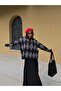 Women's Black Oversized Fleece-Lined Plaid Polo Neck Sweater 5593 - 5