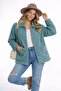 Women's Full Zip Pocket Detailed Sherpa Jacket Coat Petrol - 2