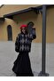 Women's Black Oversized Fleece-Lined Plaid Polo Neck Sweater 5593