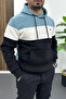 Men's Slim Fit Color Block Hooded Sweatshirt Light Blue Edw438 - 3