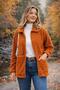 Women's Full Zip Pocket Detailed Sherpa Jacket Coat Cinnamon