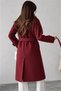 Women's Burgundy Sash Belt Button Detailed Lined Premium Cashmere Coat Nbg120 - 4