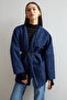 Women's Navy Blue Belted Cashmere Coat - 2