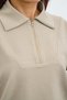 Women's Beige Color Tracksuit Set Oversized Zippered Sweatshirt Pants - 3
