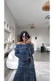 Navy Blue Vertical Striped Patterned Madonna Soft Skirt Suit - 2