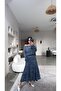 Navy Blue Vertical Striped Patterned Madonna Soft Skirt Suit - 3