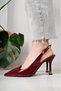Women's Burgundy Patent Leather Buckled Pointed Elegant High Heel Stiletto Shoes - 8