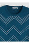Petrol Crew Neck Patterned Women's Knitwear Sweater from Plus-Store - 6