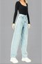 Women's Ice Blue Snow Wash Stretch Fabric Super High Waist Loose Jean Leg Denim Palazzo Pants