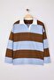 Kahverengi Çizgili Büyük Beden Örme Sweatshirt TBBAW26AO00050 - 5