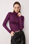 Mor Transparan Dik Yaka Esnek Normal Boy Örme Bluz TWOAW26BZ00266