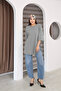 Gray Oversize Double Sleeve Long T-Shirt with Side Slits |   Cotton Basic Crew Neck Single Jersey Fabric Casual Comfortable T-Shirt |   Standard Size All Season - 5
