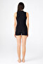 Women's Thick Strap Half Zipper Swimsuit with Shorts One Piece Black Pool Swimsuit - 3