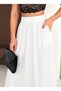 Women's Leather-Like Shiny Lacquer Fabric White Color Long Pocketed Skirt Length 95 cm - 3