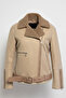Oslo Beige Genuine Lamb Fur Zippered Biker Women's Coat - 5