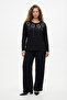 Women's Plus Size Crew Neck Long Sleeve Stone Detailed Stretchy Blouse - 2
