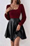 Stylish Black Lantern Long Sleeve Pu Dress Editor's Picksi - 2