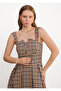 Coffee Checkered A-Line Mid-Length Square Neck Dress - 7