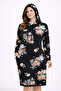 Women's Plus Size Black, Floral Print, Side Pockets, Hooded Tunic Dress 65N39297