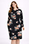 Women's Plus Size Black, Floral Print, Side Pockets, Hooded Tunic Dress 65N39297 - 3