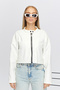 Women's Oversize Zippered Collar Snap Fastener Shoulder and Skirt White Patterned College Racer Jacket Biker Coat - 2