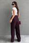 Burgundy Wide Leg Women's Fabric Trousers Sh341 - 8