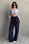 Navy Blue Wide Leg Women's Fabric Trousers Sh341 - 6