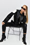 Women's Oversize Zippered Collar Snap Fastener Shoulder and Skirt White Patterned College Racer Jacket Biker Coat - 6