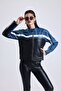 Women's Oversize Printed Biker Jacket Zippered College Coat Bomber Leather Racer Coat Blue