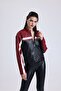 Women's Oversize Printed Biker Jacket Zippered College Coat Bomber Leather Racer Coat Red - 5