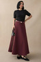 Flared Elastic Waist Scuba Burgundy Skirt - 2