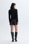 Women's Black High-Neck Fitted Long Sleeve T-Shirt - 2