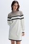 Women's Ecru Striped Knitwear Mini Dress - 3