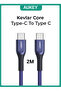 كابل Kevlar Core USB-C إلى C كابل شحن سريع 2 متر USB C إلى USB C لأجهزة iPhone 16 15 Pro Max iPad mini